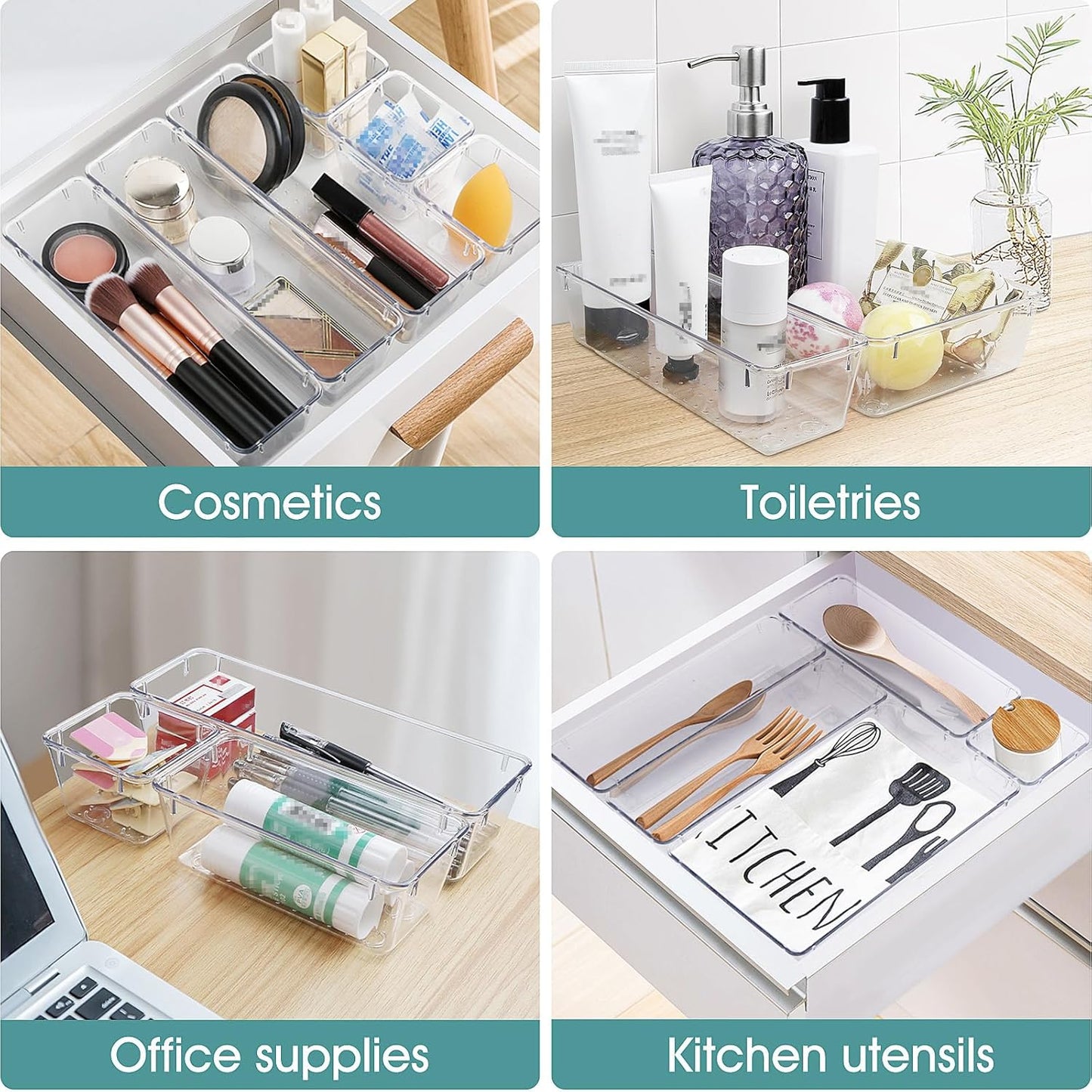 WOWBOX 25 PCS Clear Plastic Drawer Organizer Set